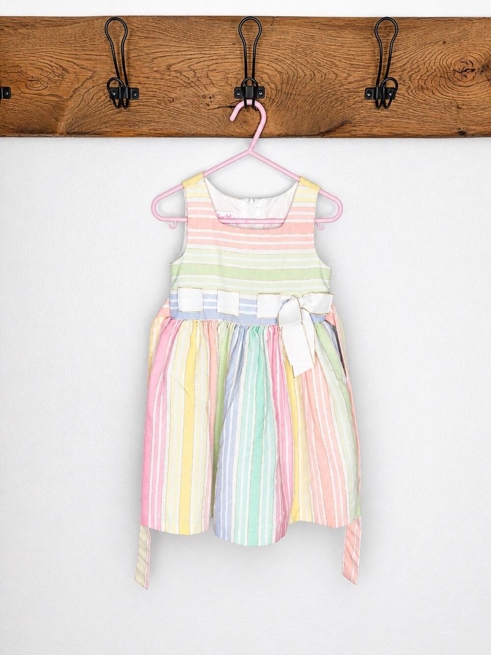 Bonnie Jean Girls Pastel Rainbow Stripe Sleeveless Dress with Bow size 3/3t